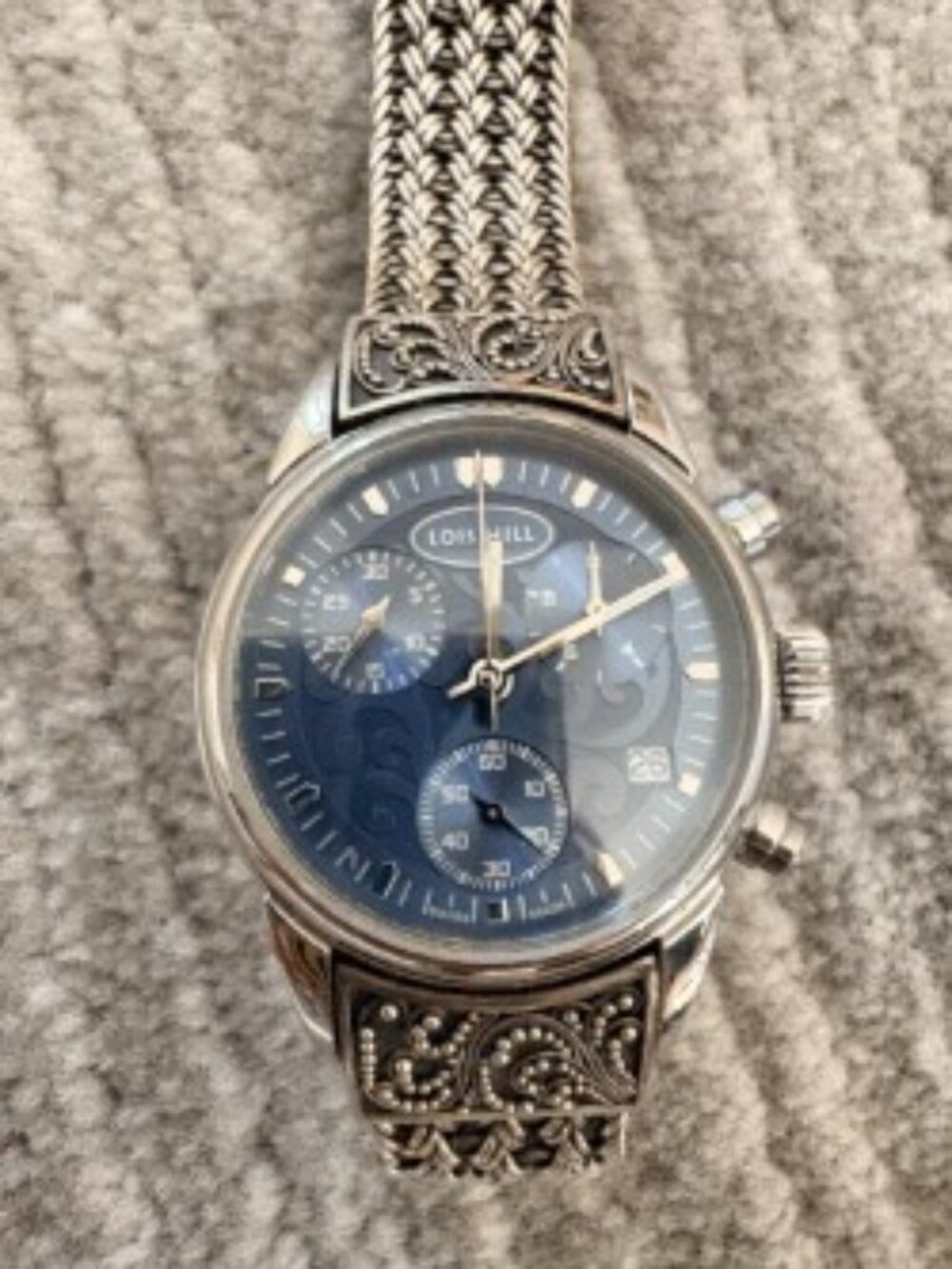 RARE Lois Hill Sterling Silver Blue Dial Watch – Ornate Thai Weave Bracelet